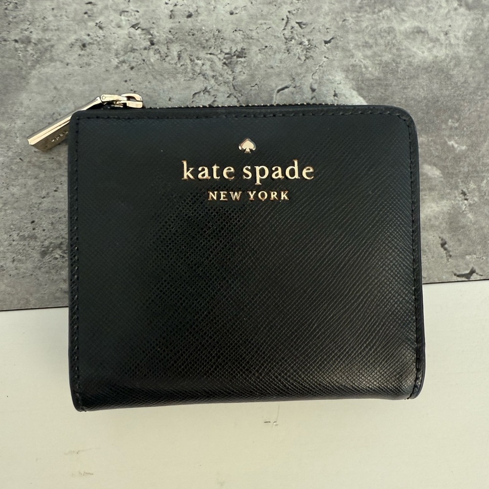 Kate Spade Black Leather Wallet with Gold Zipper